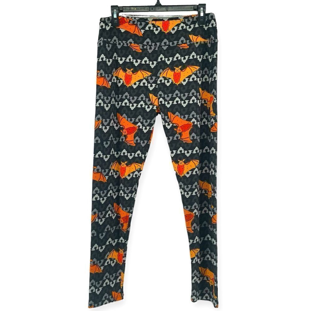 LuLaRoe Women’s Black Soft Stretchy Orange Bat Halloween Leggings Tall Curvy XL